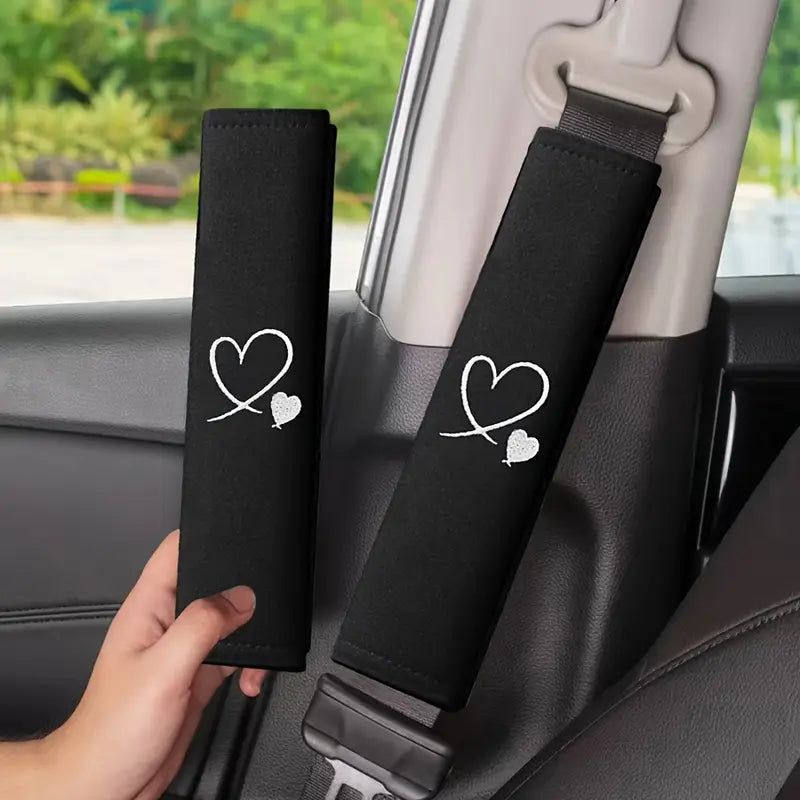 [2pcs Car Seat Belt Pads] 2pcs Soft Cool Car Seat Belt Shoulder Pads with Embroidered Heart Design