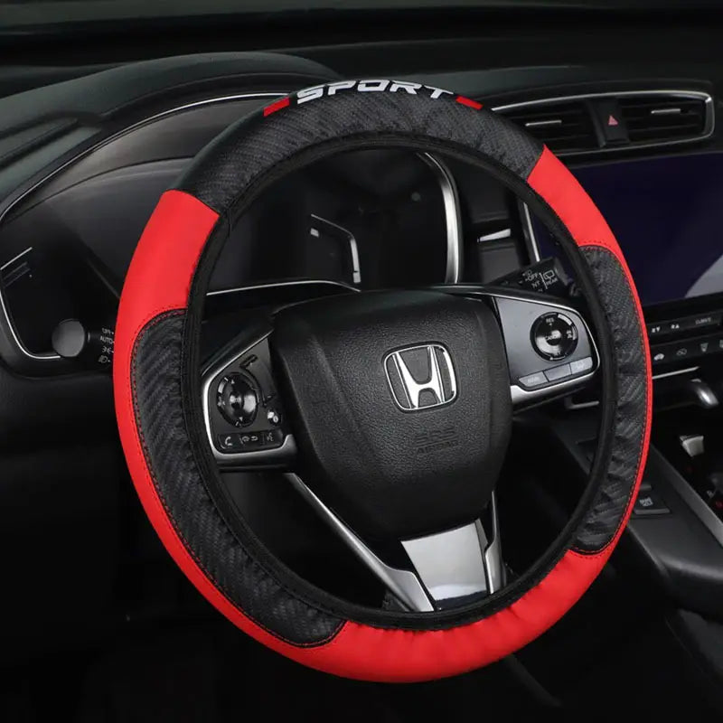 Sport-Style Elastic Steering Wheel Cover - No Inner Ring, Black & Red Color-Printed Design
